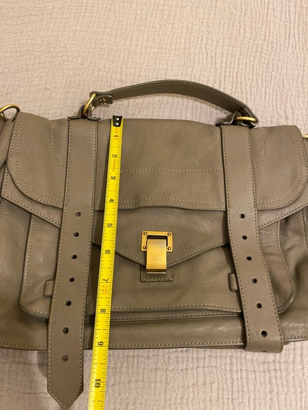 PROENZA SCHOULDER Leather Satchel Handbag in Olive Taupe with Gold Hardware
